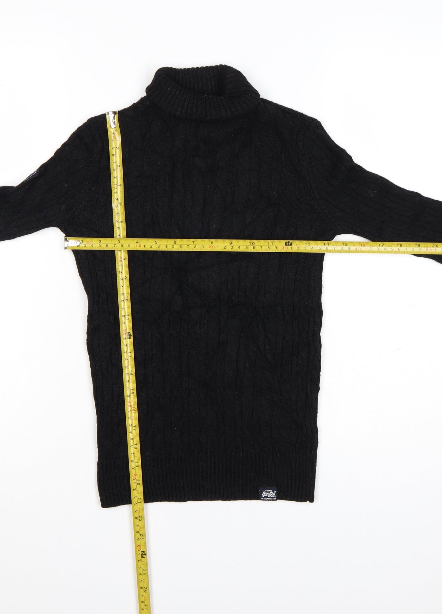Superdry Women's Black Wool Blend Roll Neck Cable Knit Jumper Size 6