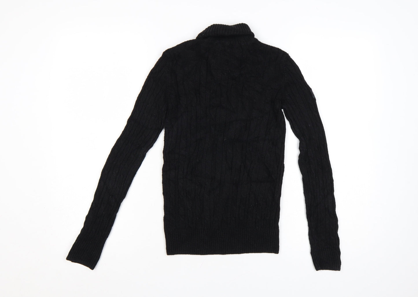 Superdry Women's Black Wool Blend Roll Neck Cable Knit Jumper Size 6