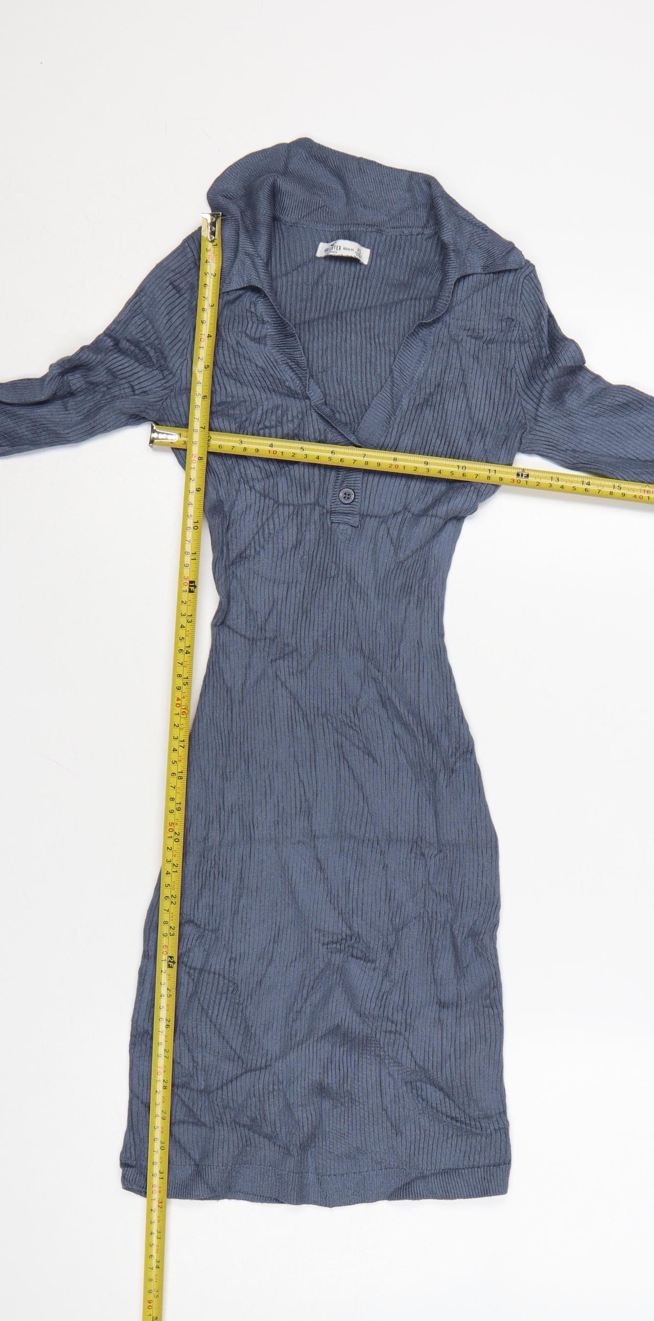 Hollister Women Blue XS Bodycon Knit Collared Long Sleeve Dress