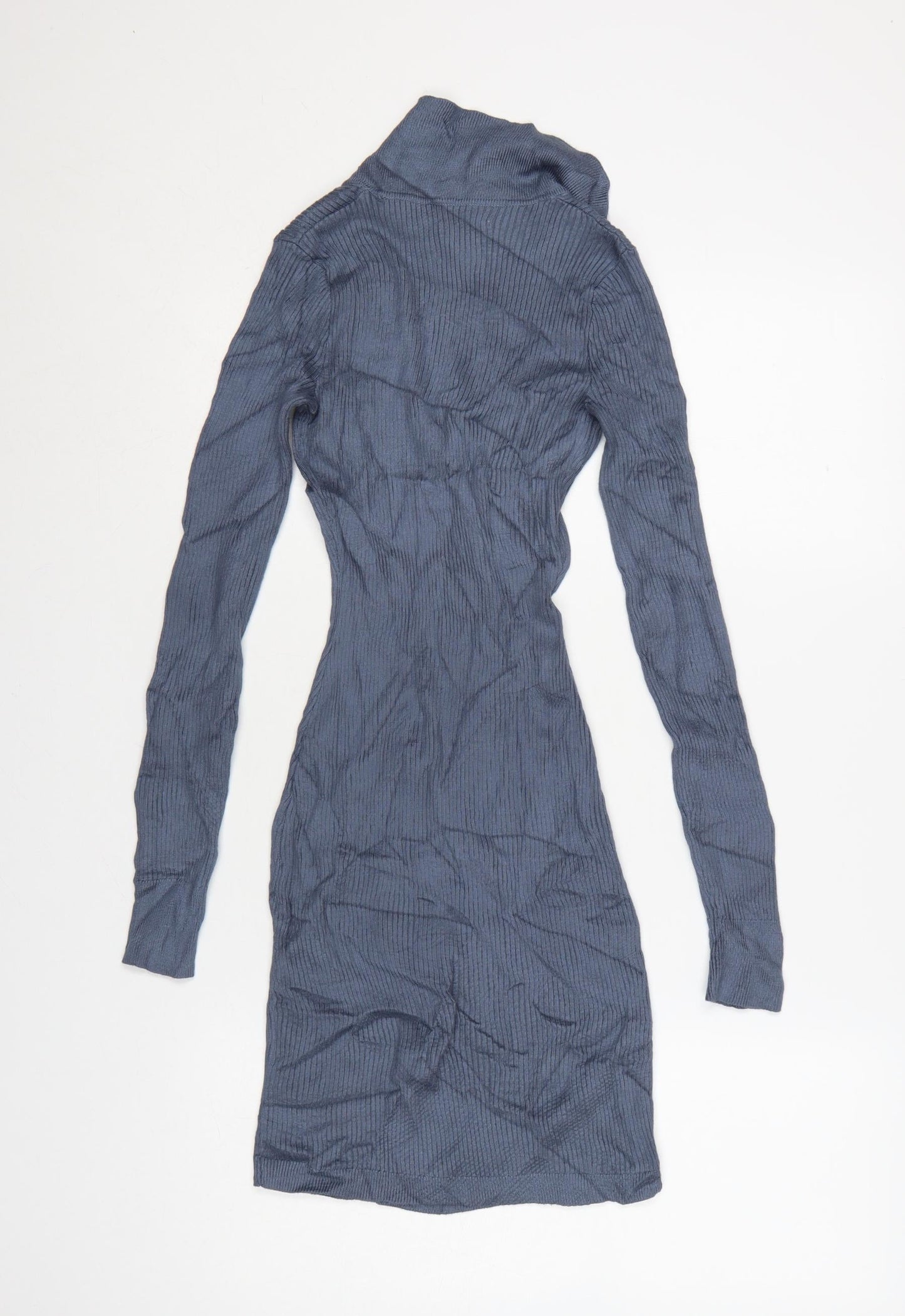 Hollister Women Blue XS Bodycon Knit Collared Long Sleeve Dress