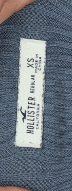 Hollister Women Blue XS Bodycon Knit Collared Long Sleeve Dress