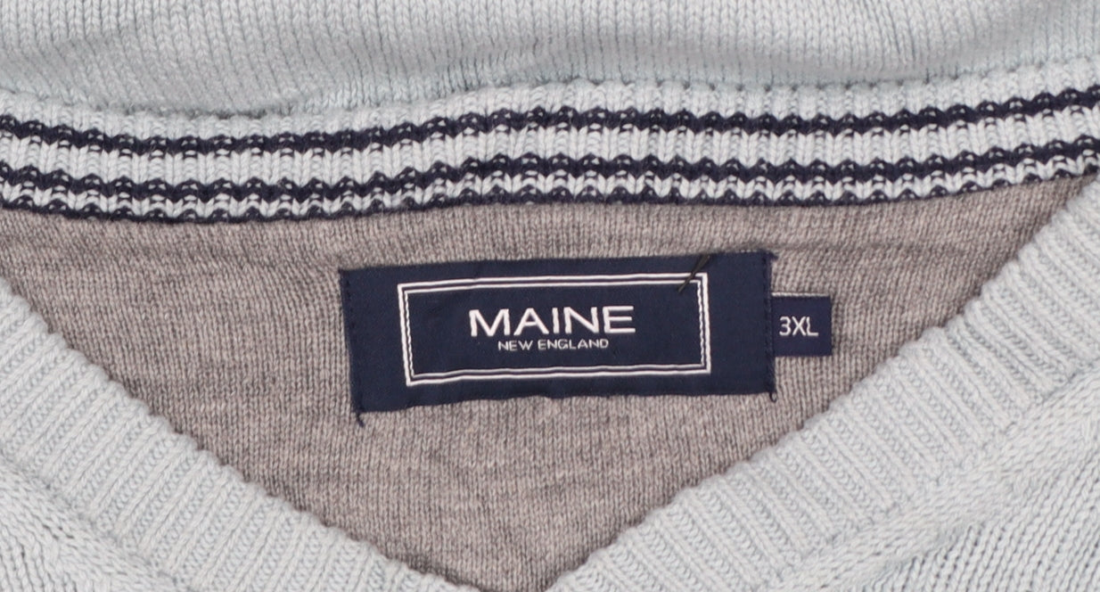 Maine New England Men's Blue Cotton V-Neck Jumper 3XL