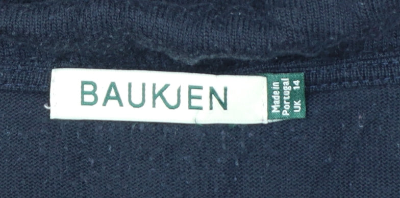 Baukjen Women's Blue Lyocell 3/4 Sleeve Relaxed Pullover Jumper UK 14