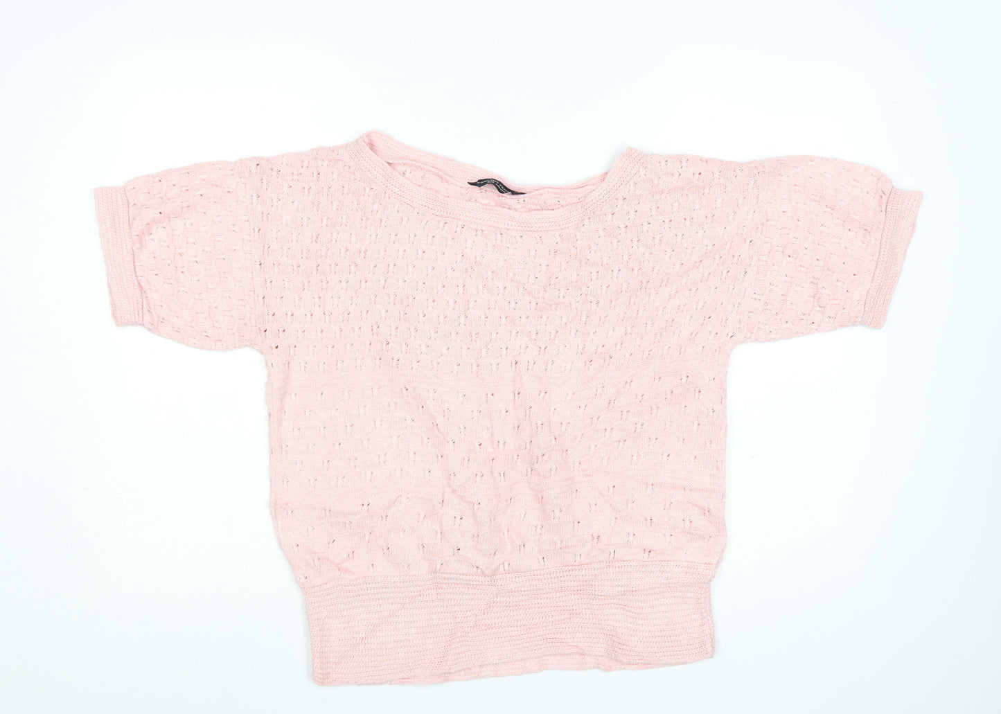 Dorothy Perkins Women's Pink Open-Knit Short Sleeve Jumper Size 16
