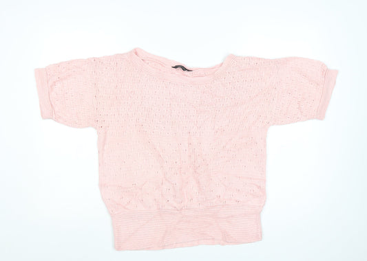 Dorothy Perkins Women's Pink Open-Knit Short Sleeve Jumper Size 16