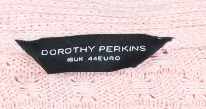 Dorothy Perkins Women's Pink Open-Knit Short Sleeve Jumper Size 16