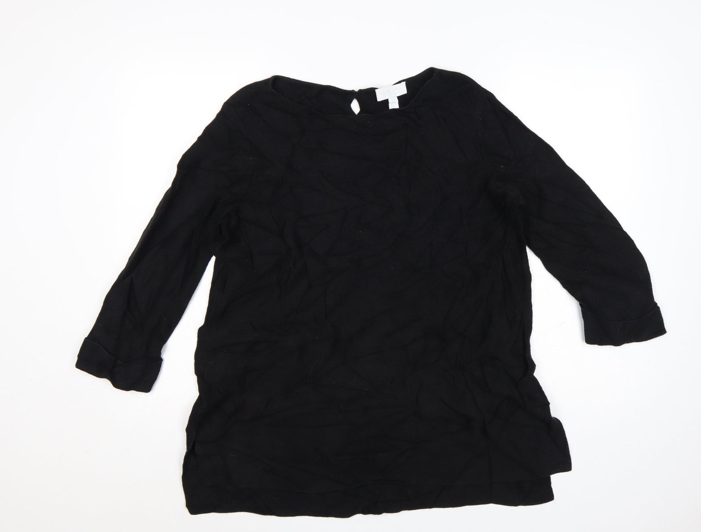 The White Company Women's Black Cotton 3/4 Sleeve Pullover Jumper Size 12