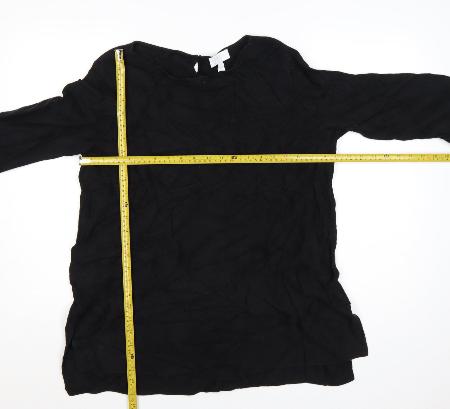 The White Company Women's Black Cotton 3/4 Sleeve Pullover Jumper Size 12