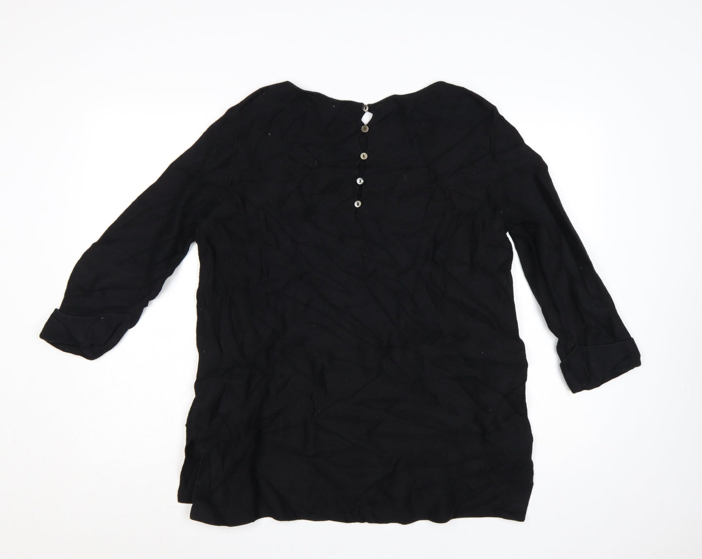 The White Company Women's Black Cotton 3/4 Sleeve Pullover Jumper Size 12
