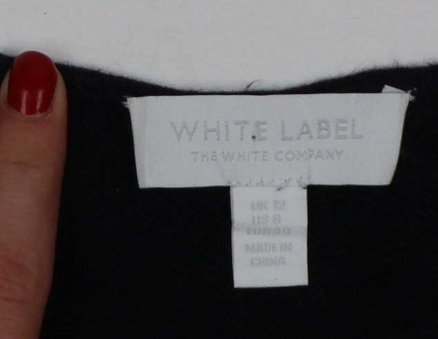 The White Company Women's Black Cotton 3/4 Sleeve Pullover Jumper Size 12