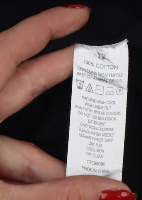 The White Company Women's Black Cotton 3/4 Sleeve Pullover Jumper Size 12