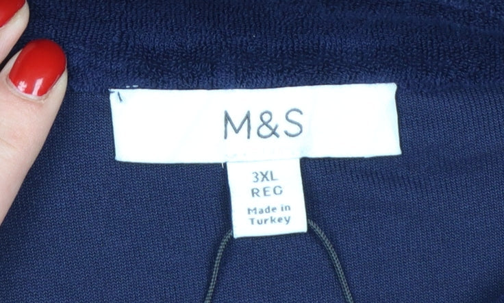 Marks and Spencer Men's Blue 3XL Regular Fit Velvet Button-Up Shirt