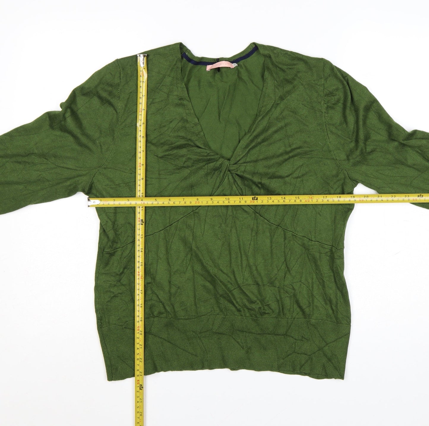 John Lewis Women's Green V-Neck 3/4 Sleeve Pullover Jumper Size 18