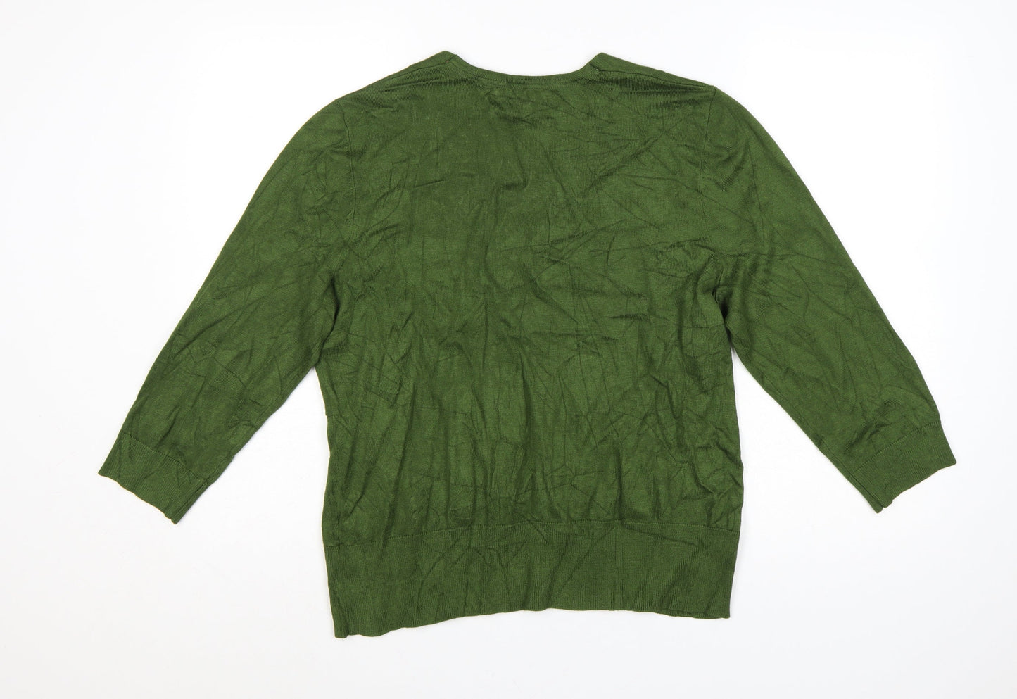 John Lewis Women's Green V-Neck 3/4 Sleeve Pullover Jumper Size 18