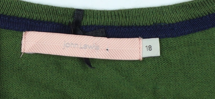 John Lewis Women's Green V-Neck 3/4 Sleeve Pullover Jumper Size 18