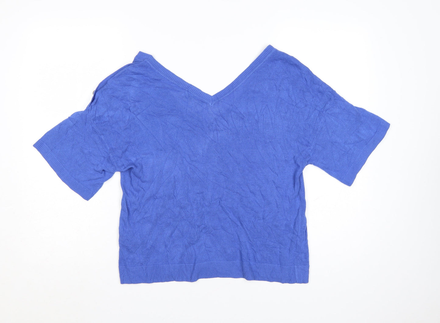 NEXT Women Blue Cotton V-Neck Short Sleeve Lightweight Jumper M