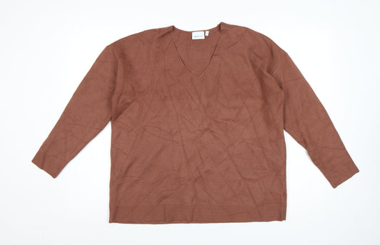 Next Women Brown V-Neck Knit Pullover Jumper Size L