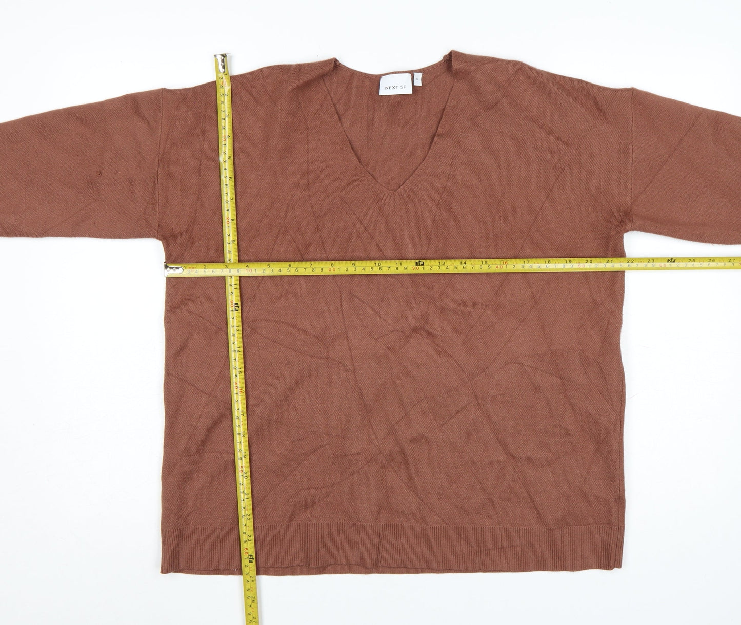 Next Women Brown V-Neck Knit Pullover Jumper Size L