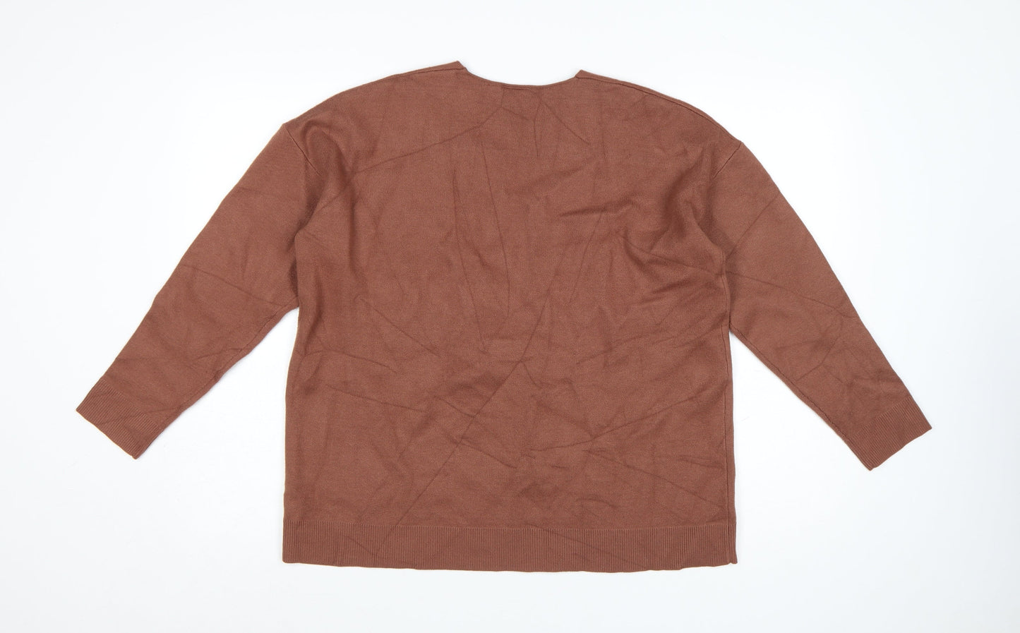 Next Women Brown V-Neck Knit Pullover Jumper Size L