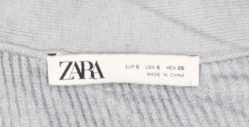 Zara Women Grey V-Neck Long Sleeve Knit Cardigan Size 8
