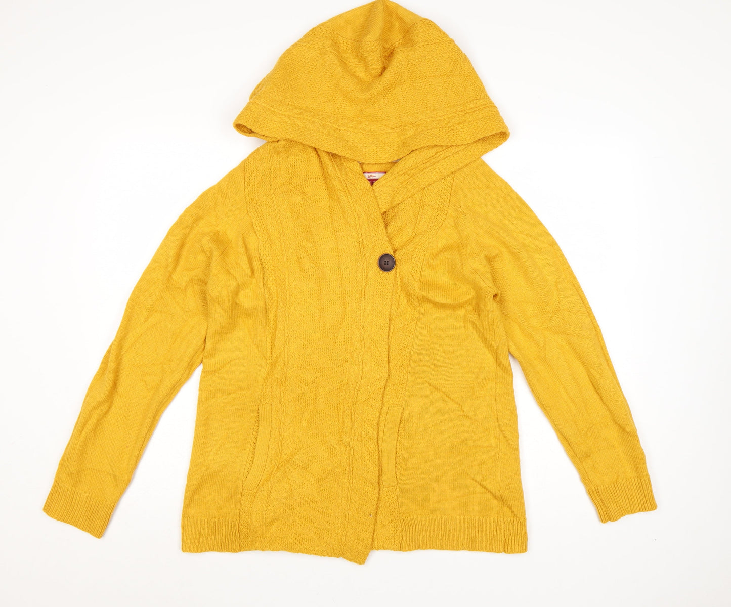 Joe Browns Women's Yellow Hooded Cardigan UK 16 Acrylic Wool Knit