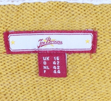 Joe Browns Women's Yellow Hooded Cardigan UK 16 Acrylic Wool Knit