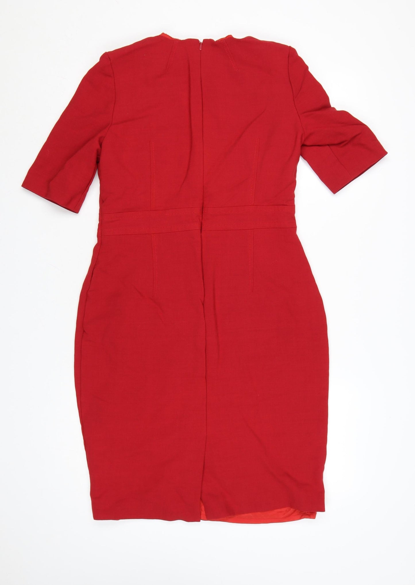 Hobbs Women Red Knee Length Wool Blend Sheath Dress Size 12