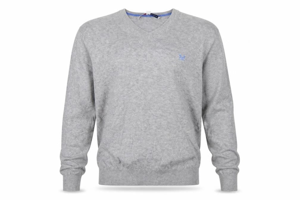 Crew Clothing Men's Grey V-Neck Cotton Cashmere Jumper Size S