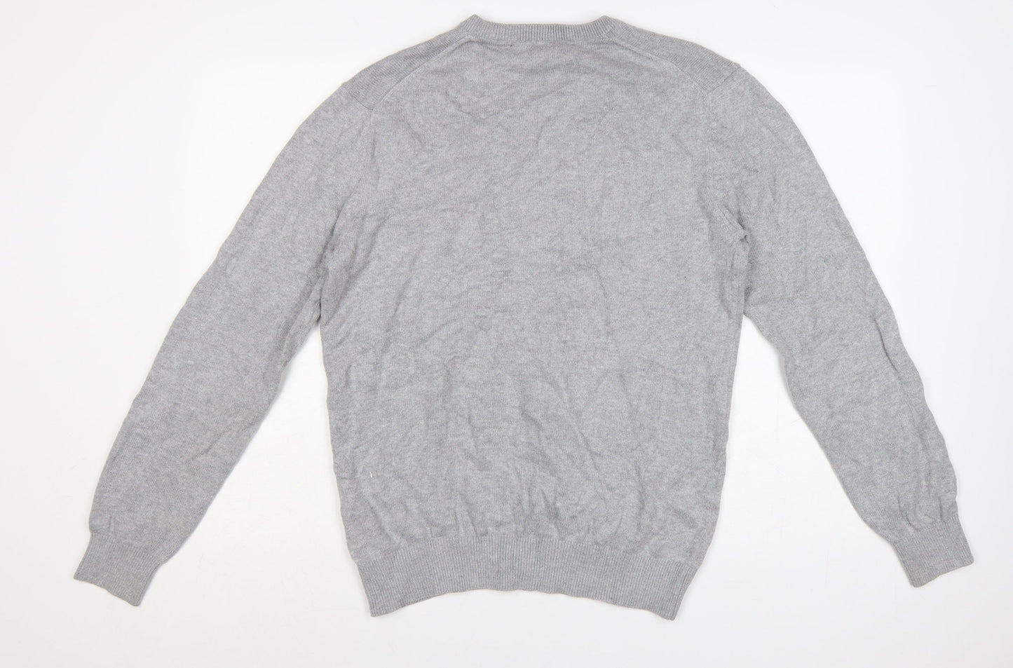 Crew Clothing Co. Men's Grey V-Neck Cotton Cashmere Jumper Size S