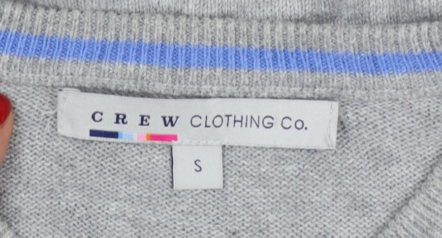 Crew Clothing Co. Men's Grey V-Neck Cotton Cashmere Jumper Size S