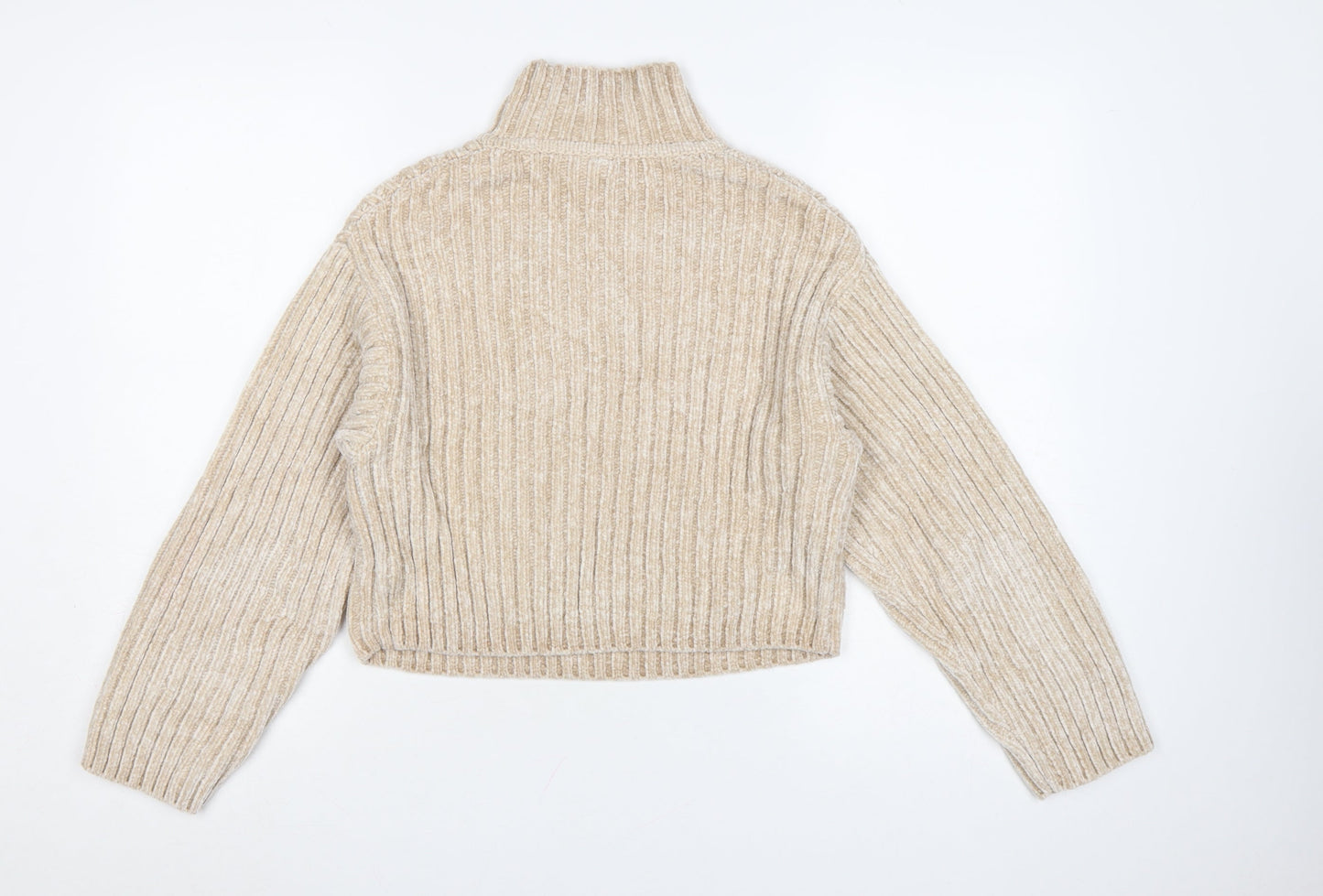 H&M Divided Women Beige XS Chunky Knit High Neck Jumper