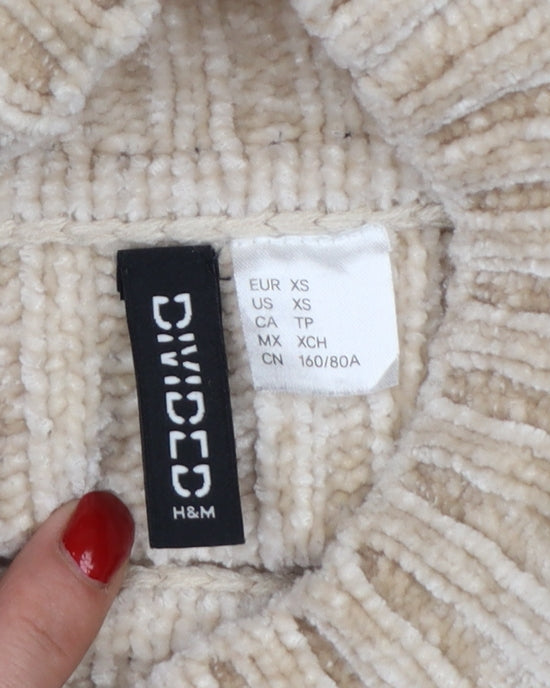 H&M Divided Women Beige XS Chunky Knit High Neck Jumper