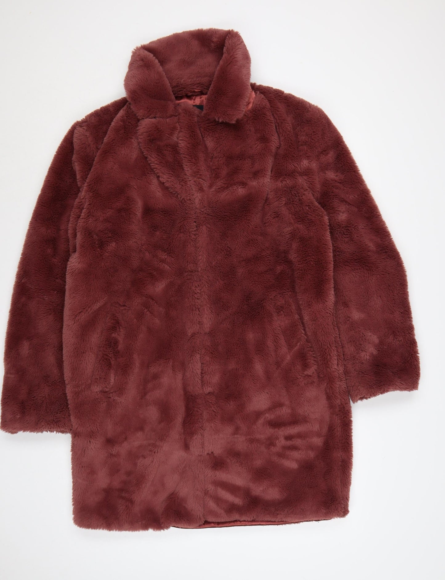 boohooMAN Men's Brown Faux Fur Overcoat Size S Winter Jacket