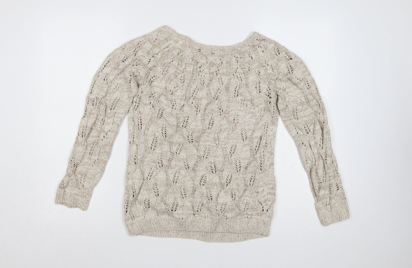 Boohoo Women Beige Open-Knit Cotton Acrylic Jumper Size M