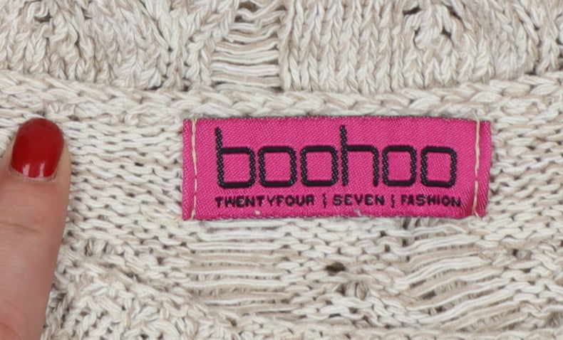 Boohoo Women Beige Open-Knit Cotton Acrylic Jumper Size M