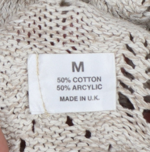 Boohoo Women Beige Open-Knit Cotton Acrylic Jumper Size M