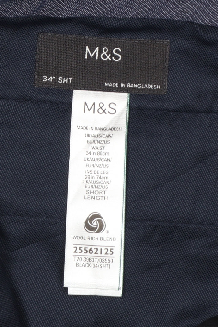 Marks and Spencer Men's Black Wool Blend Formal Dress Trousers 34W 29L