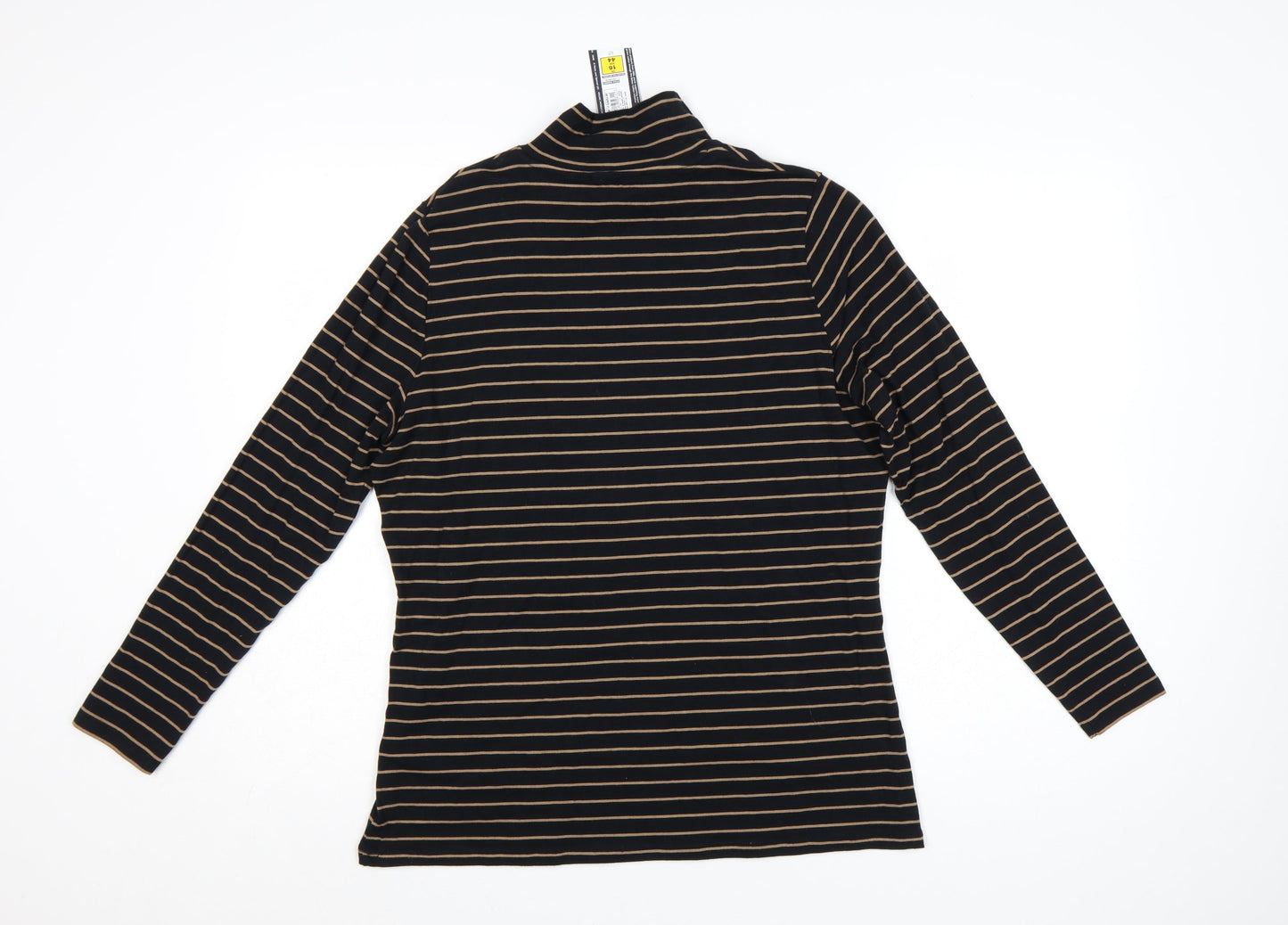 Marks and Spencer Womens Black Striped Roll Neck Long Sleeve Cotton Top Size 16