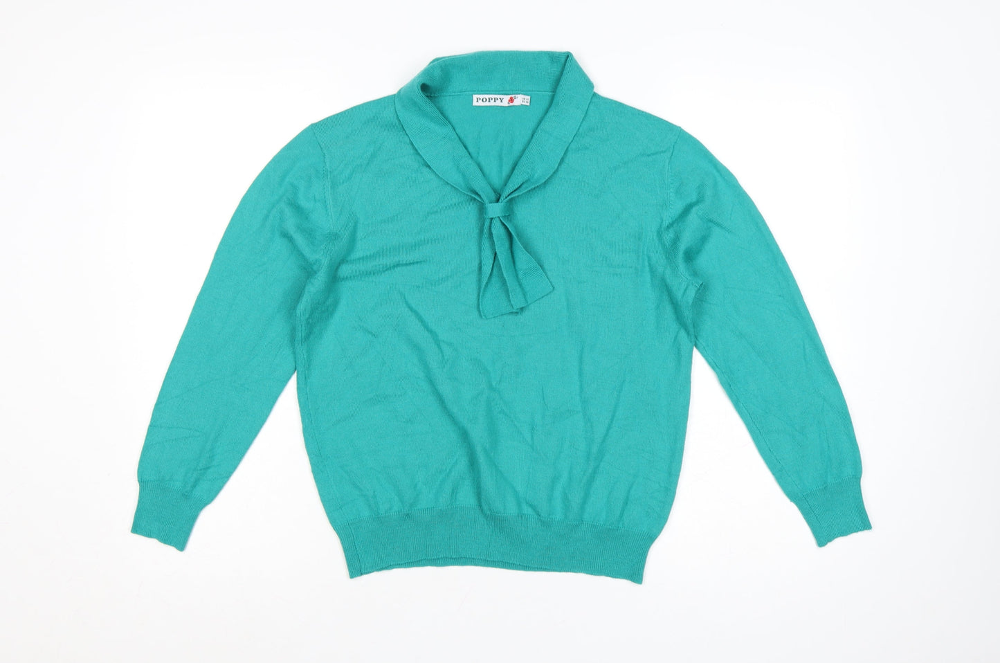 Poppy Womens Green Collared Long Sleeve Wool Blend Jumper Size 12