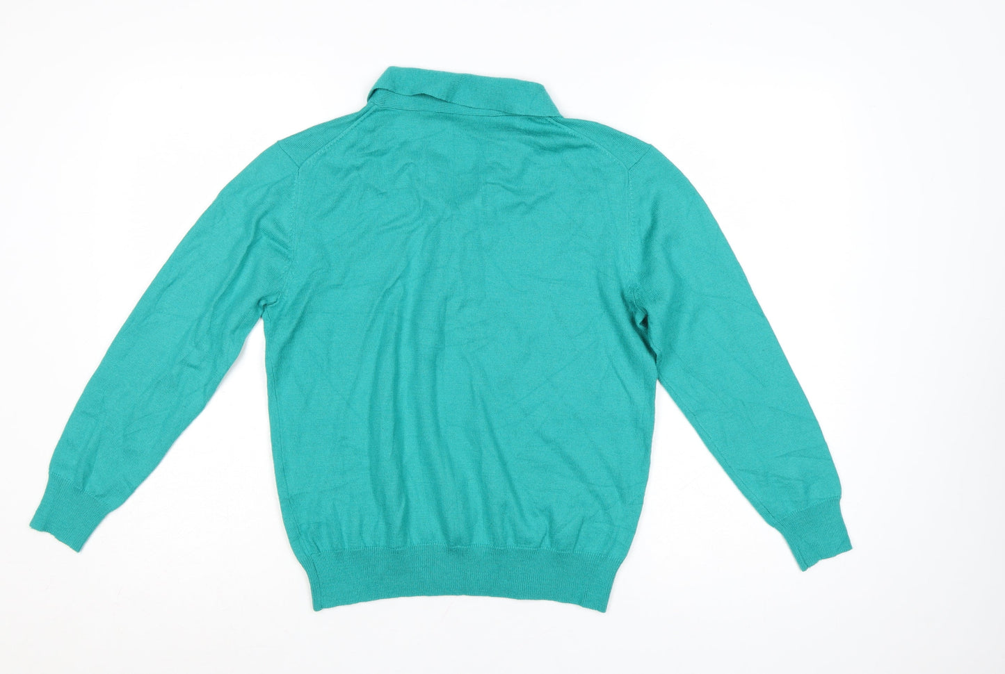Poppy Womens Green Collared Long Sleeve Wool Blend Jumper Size 12