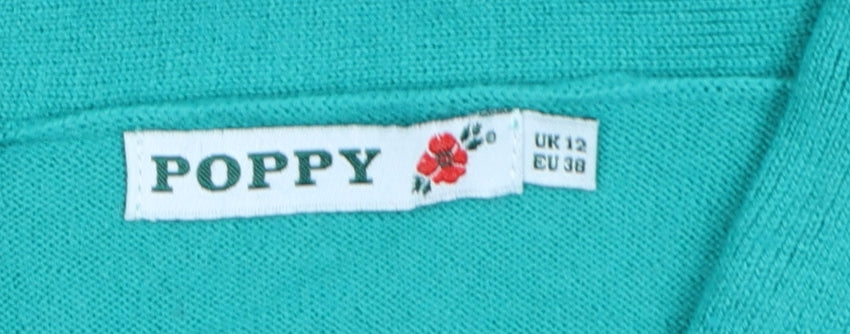 Poppy Womens Green Collared Long Sleeve Wool Blend Jumper Size 12