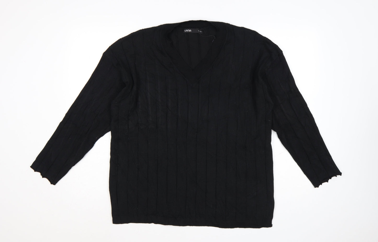 Lama Women's Black Polyester V-Neck Knit Pullover Jumper Size M
