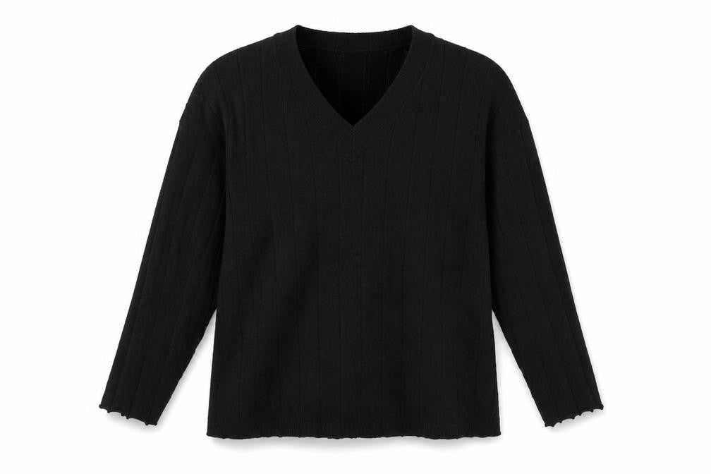 Lama Women's Black Polyester V-Neck Knit Pullover Jumper Size M
