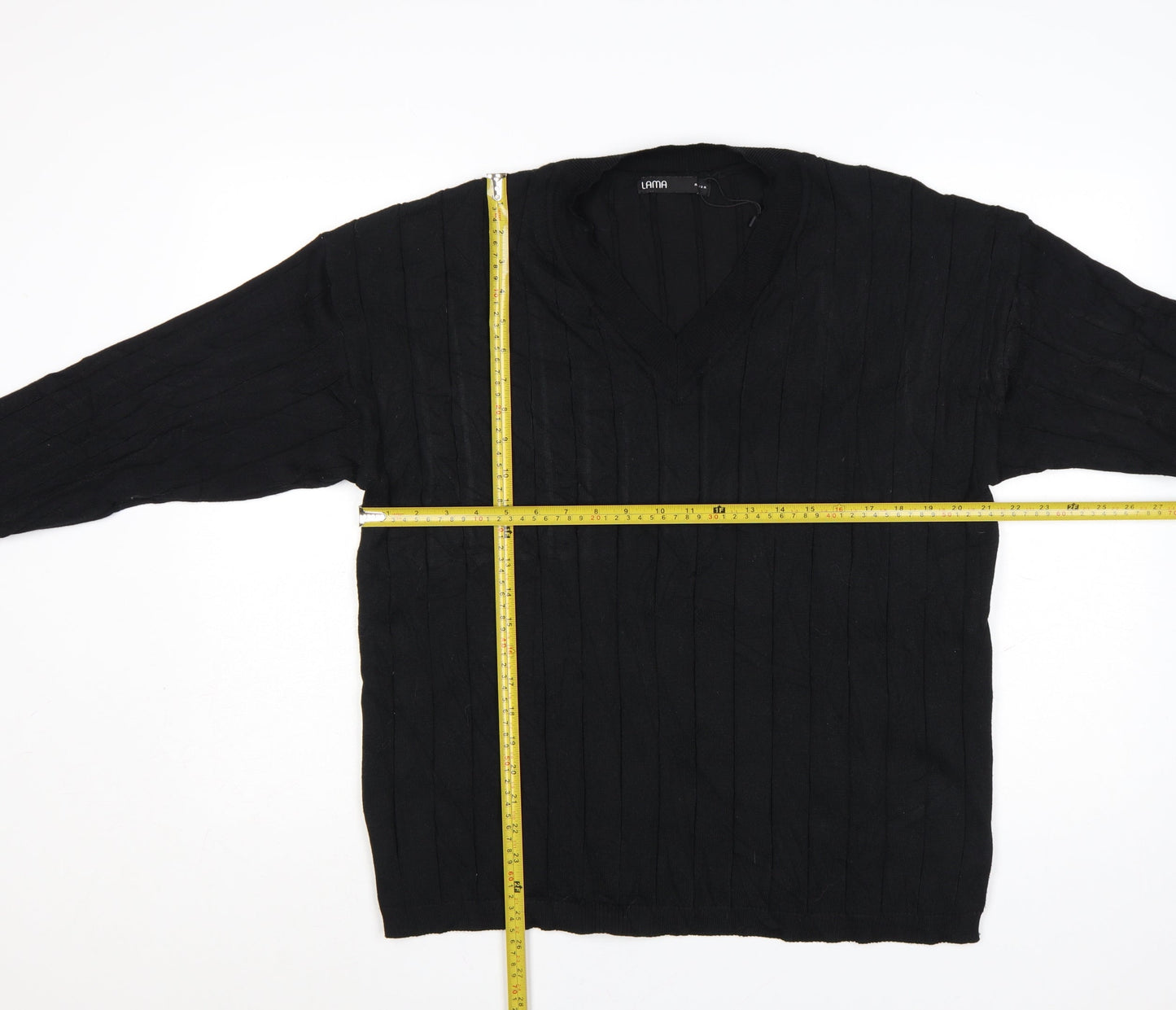 Lama Women's Black Polyester V-Neck Knit Pullover Jumper Size M