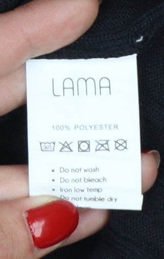 Lama Women's Black Polyester V-Neck Knit Pullover Jumper Size M