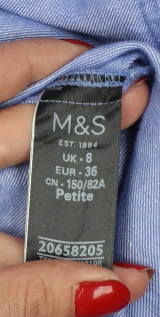 Marks and Spencer Women Blue Linen Blend Petite Two-Button Blazer Size 8