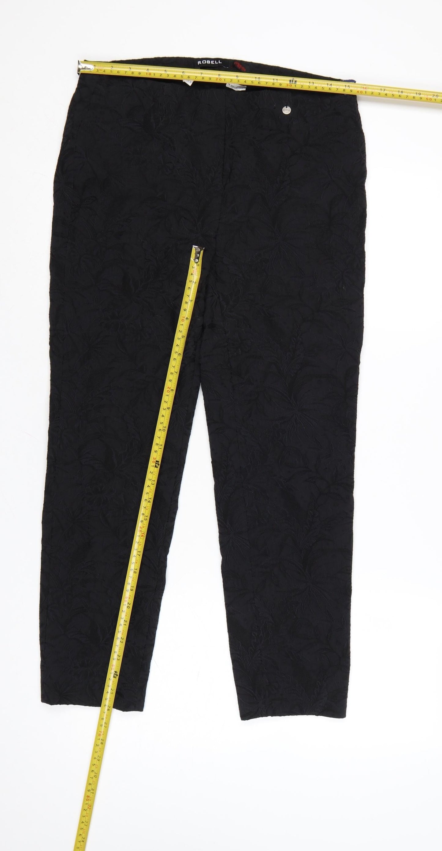 Robell Womens Black Size 16 Straight Trousers Cotton Blend Textured