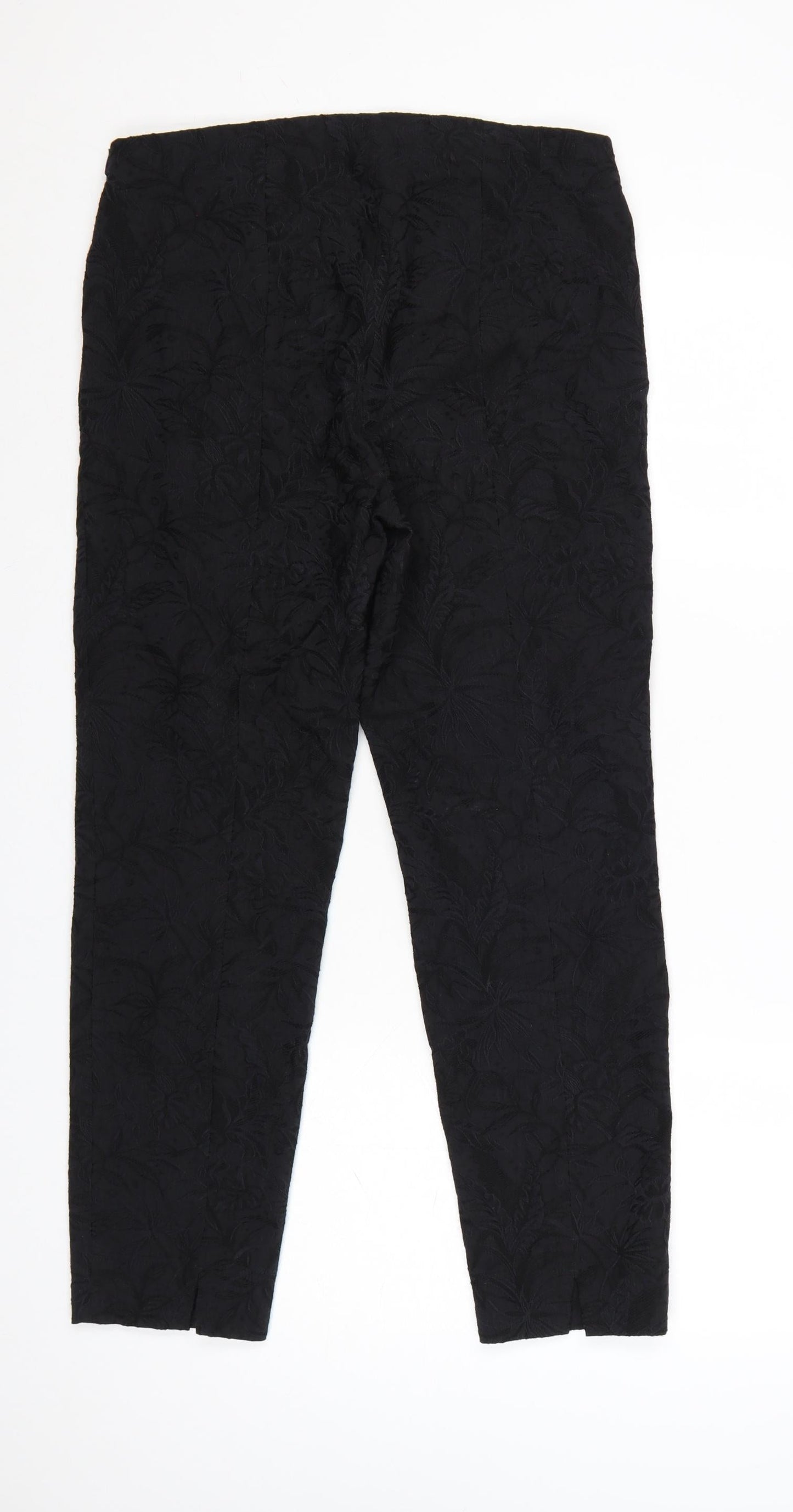 Robell Womens Black Size 16 Straight Trousers Cotton Blend Textured