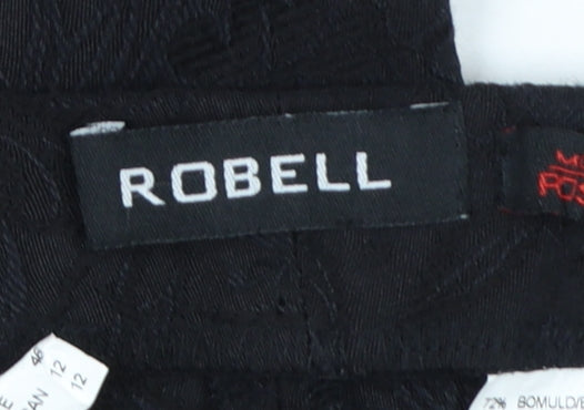 Robell Womens Black Size 16 Straight Trousers Cotton Blend Textured