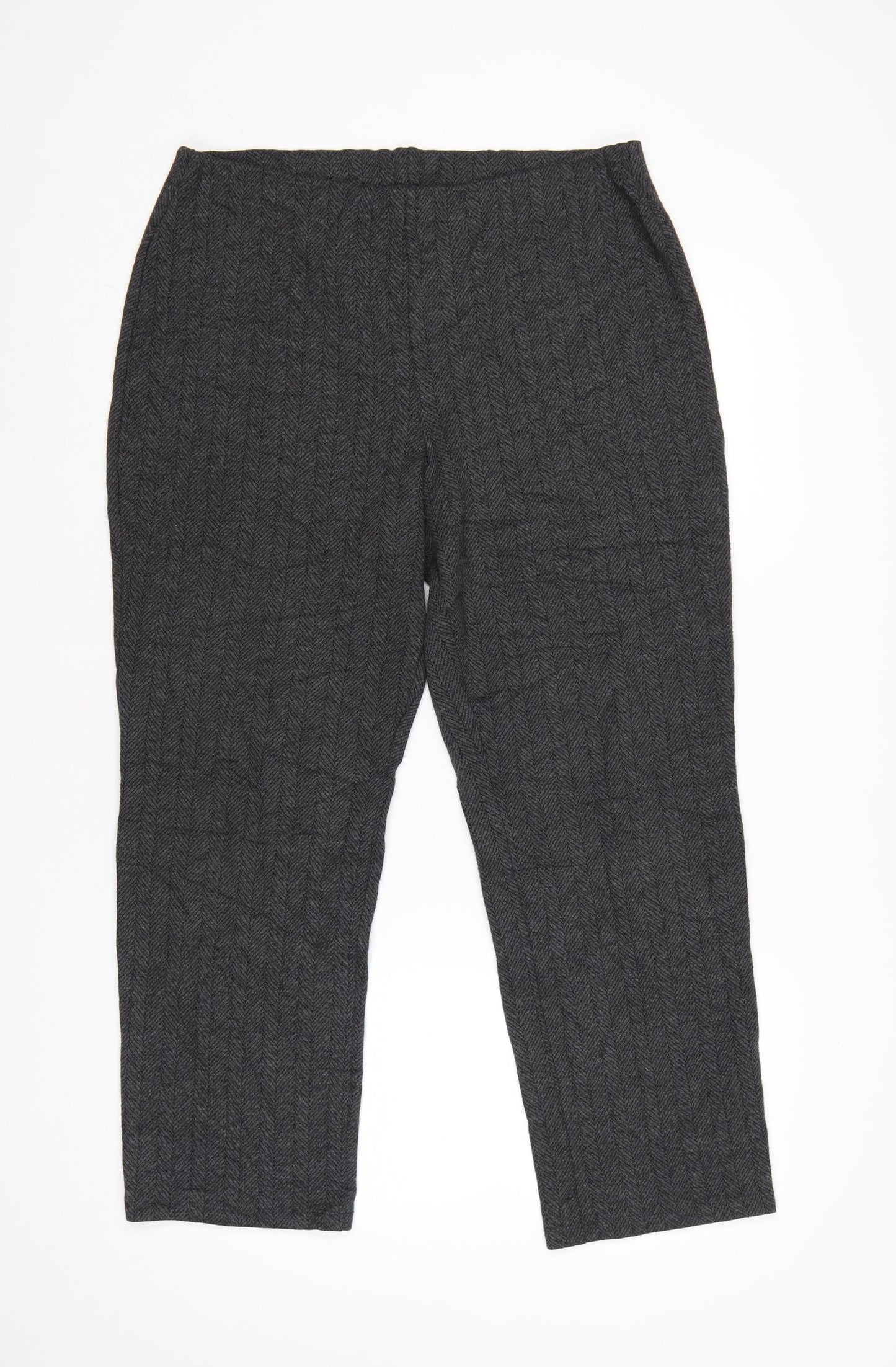 Marks and Spencer Womens Grey Herringbone Knit Trousers Size 16